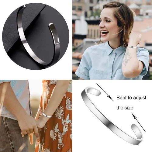 Miniatura 5 de Pulsera inspiradora con texto en inglés "Keep Going", con texto en inglés "Keep Going", de acero inoxidable, grabado para mejor amiga, hermana