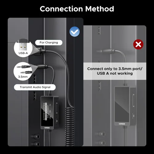 Miniatura 7 de UGREEN Receptor transmisor Bluetooth 5.4, dos pares de adaptador auxiliar de audio de 0.138 in con micrófono integrado para llamadas manos libres