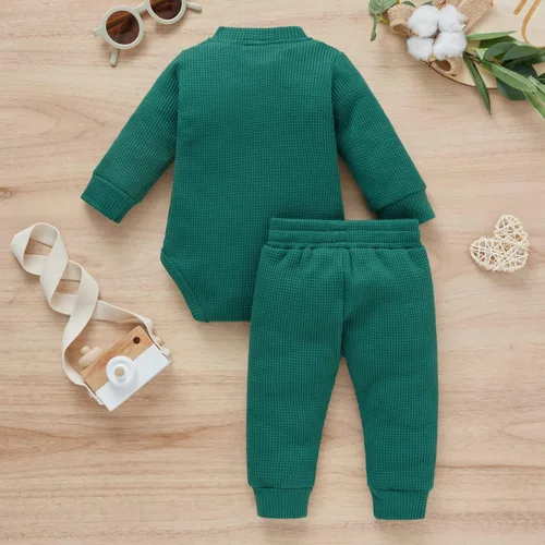 Miniatura 7 de Conjunto de 2 piezas acanaladas de 2 piezas para bebé recién nacido unisex para otoño e invierno