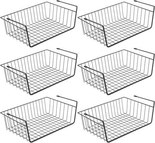 Cesta debajo del estante, 6 cestas de almacenamiento colgantes para despensa, armario, lavandería, cestas deslizantes para cocina, mostrador de