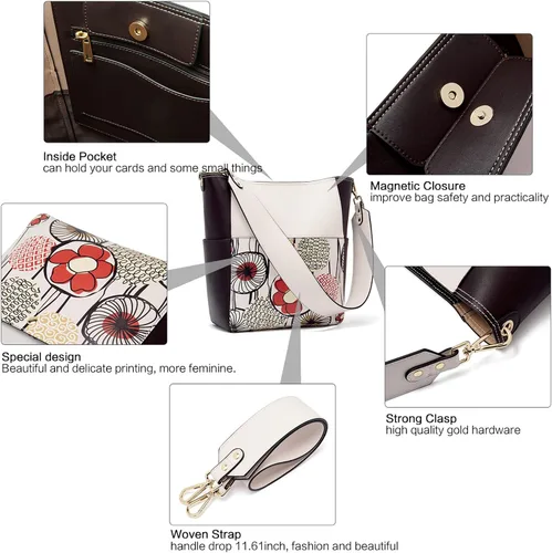 Miniatura 46 de BROMEN Bolsa Hobo para mujer, diseñada con cuero vegano, de hombro, bandolera