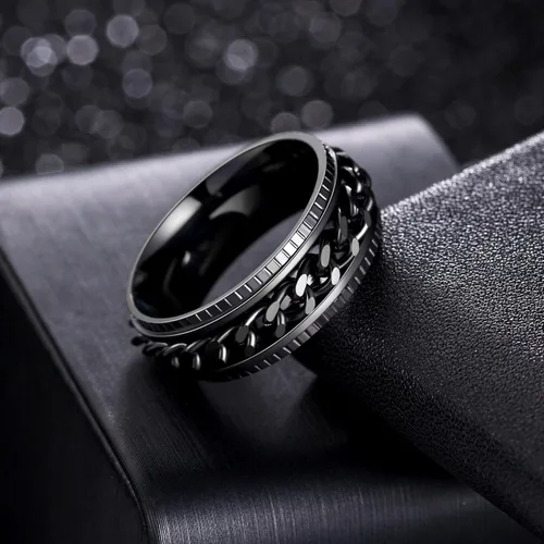 Miniatura 3 de Anillos giratorios para hombres y mujeres, anillos de ansiedad para hombres, anillos de cadena para adultos, anillos de titanio y acero Negro Negro