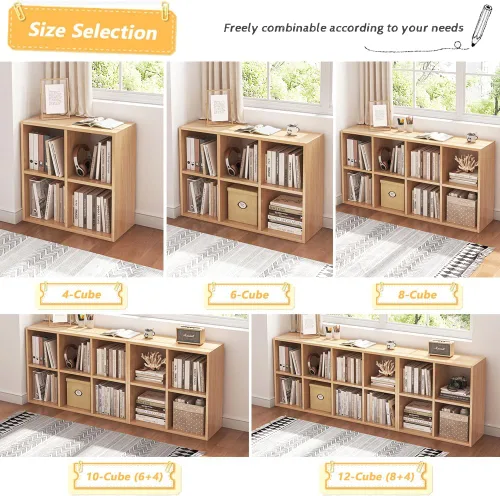 Miniatura 6 de NELYE - Estantería organizadora de 4 cubos con contenedores de almacenamiento de tela, estante abierto de compartimentos simples, roble