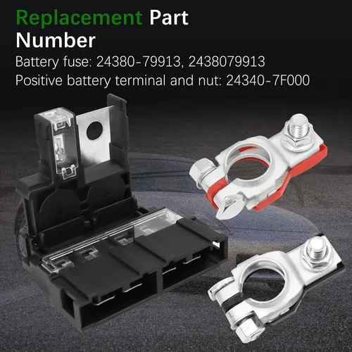 Miniatura 2 de Fusible de batería 24380-79913 y abrazadera de terminal de batería positiva 24340-7F000 para Nissan NV200 2013-2022 350Z 2003-2009 para Infiniti