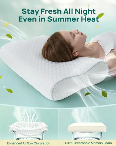 Miniatura 6 de Almohada de espuma viscoelástica ergonómica Releep - Almohada ortopédica de soporte cervical para alivio del dolor de cuello y hombro, almohada