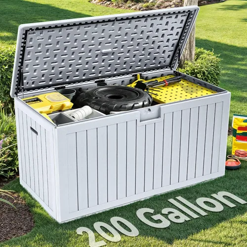 Miniatura 31 de YITAHOME Caja grande de resina de 100 galones, cajas de almacenamiento al aire libre para muebles de patio, cojines de exterior, herramientas