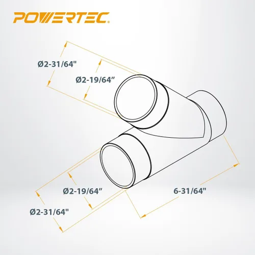 Miniatura 3 de POWERTEC Accesorio en Y transparente de 2-1/2 pulgadas para manguera de recolección de polvo de 2-1/2 pulgadas, accesorios de conector de manguera