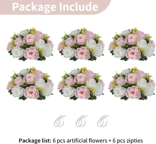 Miniatura 188 de NUPTIO Centros de mesa de flores para mesas de boda: arreglo de bolas de flores artificiales rosa y blanco para bodas, fiestas, 2 piezas de rosas