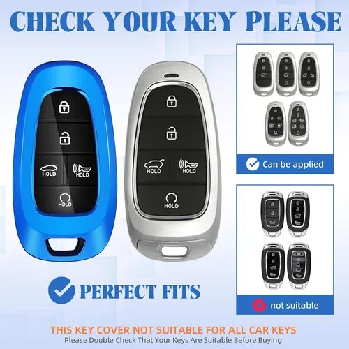 Miniatura 2 de QBUC para Hyundai Funda para llavero, Funda protectora de TPU suave de 360 grados con llavero compatible con Hyundai Sonata Santa fe Tucson 2022 Azul