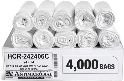 Miniatura 43 de Aluf Plastics Bolsas de basura de alta densidad, 10 galones, 1000 unidades, 6 micrones (eq), 24" x 24", transparentes, para baño, oficina