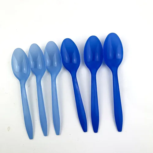 Miniatura 2 de Heyiwell Cucharas de plástico de peso medio que cambian de color, cucharas desechables de yogur congelado de color blanco a azul, cucharas de postre