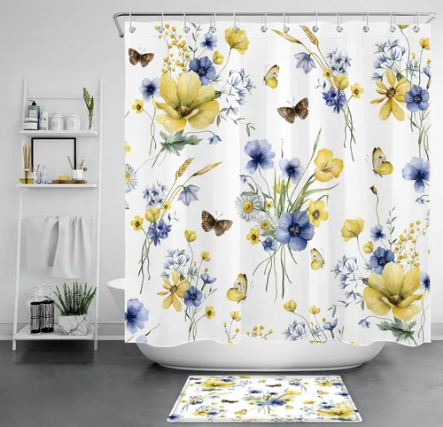 Miniatura 36 de HVEST Cortina de ducha geométrica rosa con ganchos, cortina de ducha moderna geométrica abstracta gris y blanco para baño, 72 x 72 pulgadas, juego