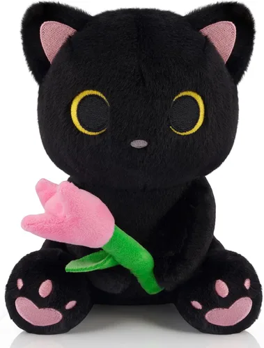Miniatura 7 de Peluche de gato negro con manzana roja, regalo de agradecimiento para profesores, agradecimiento por ayudarme a crecer, bonito peluche de gato de 8