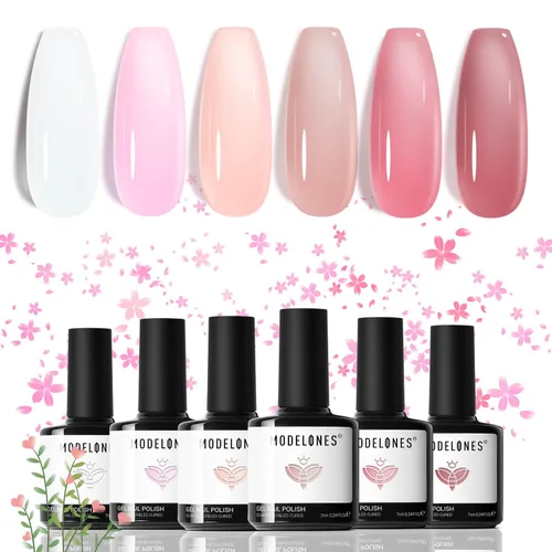 Miniatura 18 de modelones - Juego de 6 esmaltes en gel, tonos verano, rosa, rosa fuerte, rosa neón, blanco, magenta, de suave claro a oscuro,arte para amantes
