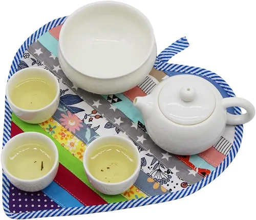 Miniatura 2 de 4 soportes para ollas de algodón para cocina, juego de manteles de retazos de tela 100% algodón, almohadillas resistentes al calor con bolsillo