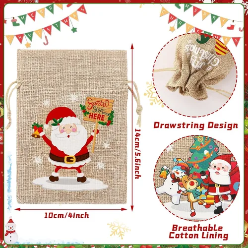 Miniatura 2 de JUNEBRUSHS Bolsas de arpillera de Navidad con cordón, paquete de 20 bolsas de regalo de Navidad, bolsas de golosinas, lindas bolsas de regalo
