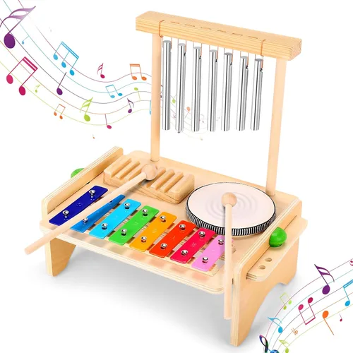 Juego de batería para niños pequeños, juguetes de instrumentos musicales Montessori, juego de batería para niños pequeños, xilófono de madera,