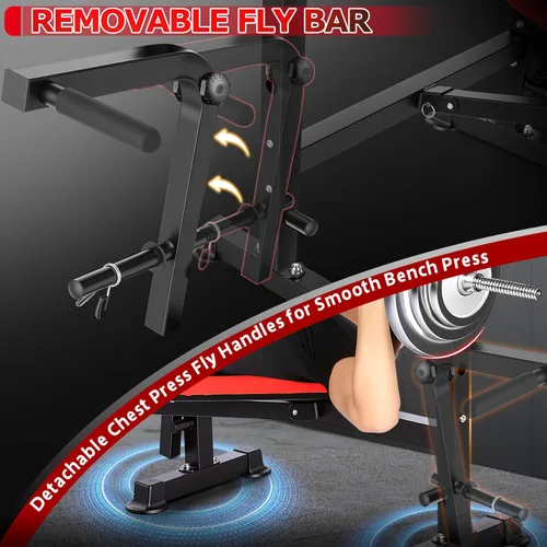 Miniatura 2 de OPPSDECOR Juego de banco de pesas todo en uno de 900 libras con estante para sentadillas, banco de entrenamiento ajustable con desarrollador