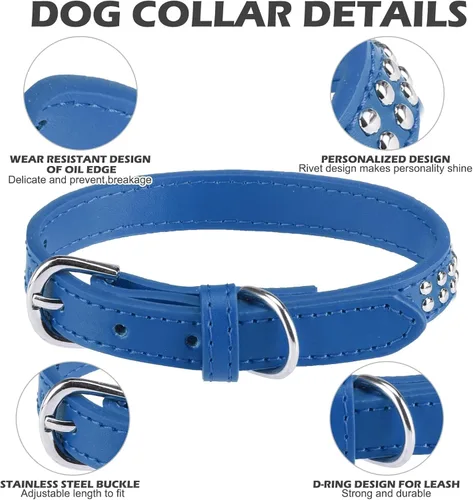 Miniatura 3 de BINGPET BA2006 Collar de cuero dividido con tachuelas para perro de piel auténtica, negro