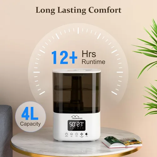 Miniatura 9 de Humidificadores inteligentes para dormitorio, humidificador de aire de niebla fría de 4L de llenado superior para habitación grande, control de Gris
