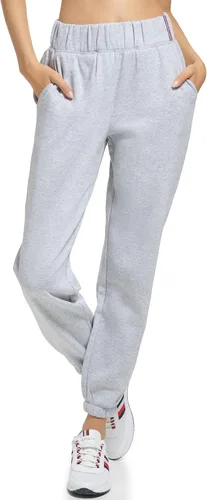 Tommy Hilfiger Pantalón deportivo con cintura elástica y puños para mujer, con bolsillos inclinados, rayas globales en la cintura