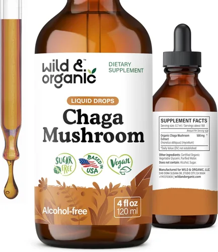 Wild & Organic Suplemento de hongos Chaga – Apoyo inmunológico, digestivo y energético – Tintura de Chaga de rápida absorción – Añadir a gotas de