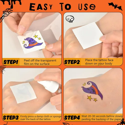 Miniatura 4 de U-Goforst 200 tatuajes de Halloween, recuerdos de fiesta de Halloween que brillan en la oscuridad, tatuajes temporales de Halloween, golosinas