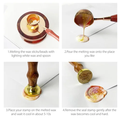 Miniatura 5 de Juego de 6 cabezas de sello de cera con cabeza de latón de cera+1 mango de madera+caja de regalo, sellos de cera de bendición
