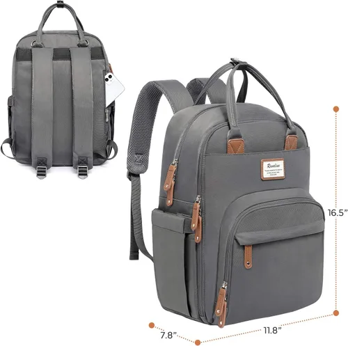 Miniatura 9 de RUVALINO Mochila para pañales, mochila de viaje multifunción, bolsa de maternidad para bebé, gran capacidad, impermeable y elegante, gris hierro