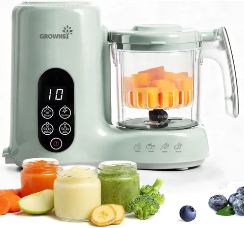 Miniatura 14 de GROWNSY Fabricante de Alimentos para Bebés con Cesta de Vapor, Procesador de Alimentos para Bebés de Un Paso, Vaporera, Puré, Licuadora