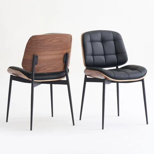 Miniatura 13 de GrandNoor Sillas de Comedor Modernas de Mediados de Siglo con Respaldo de Veta de Nogal, Sillas de Comedor de Cuero Sintético Beige Juego de 2