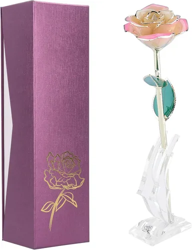 Miniatura 18 de Ejoyous Regalo de rosa para el día de la madre para mamá, rosa sumergida en oro de 24 quilates chapada en oro real preservada para siempre con Rosa