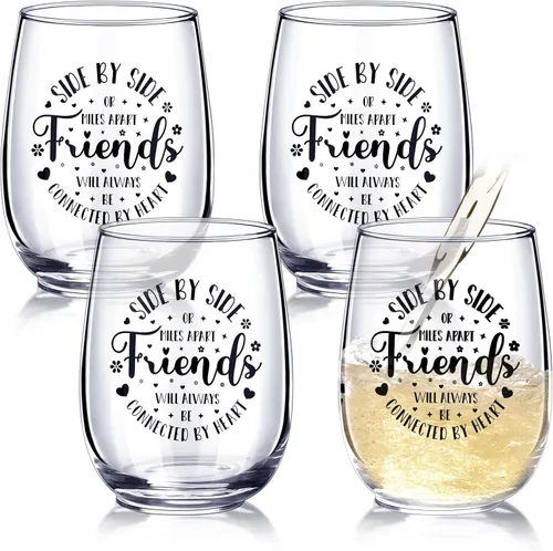 Irenare Juego de 4 copas de vino de 15 onzas, regalos de amistad para mujeres, amigas, copas de vino sin tallo para cumpleaños, regalo galentino