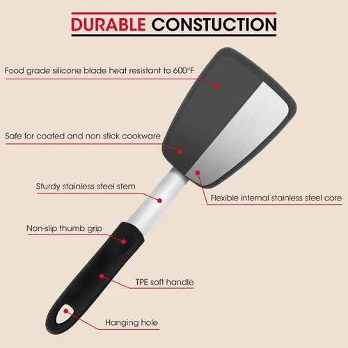Miniatura 6 de Unicook Espátula de silicona flexible, 2 unidades, espátula resistente al calor de 600 °F para utensilios de cocina antiadherentes, utensilios