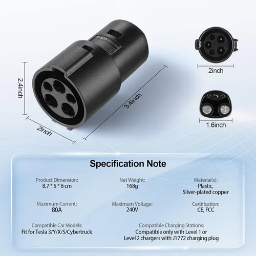 Miniatura 3 de JUSTTOP Adaptador de carga J1772 compatible con Tesla Model 3, Y, X, S y Cybertruck, 80A/240V, fácil de configurar
