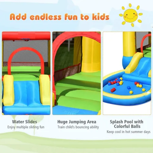 Miniatura 3 de OLAKIDS Tobogán acuático inflable, casa de rebote 4 en 1 para niños con tobogán, piscina de salpicaduras, gran área de rebote de malla de poliéster