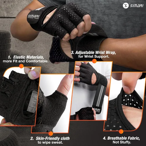 Miniatura 3 de SIMARI Guantes de entrenamiento transpirables para hombres y mujeres, guantes acolchados para levantamiento de pesas con soporte para muñecas