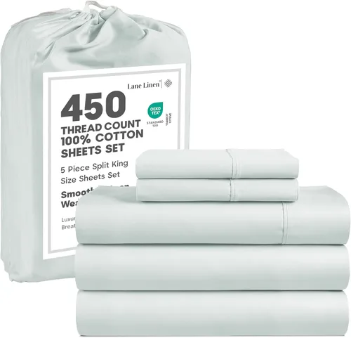Miniatura 50 de LANE LINEN - Sábanas tamaño Split King para cama ajustable, 450 hilos, 100% algodón, 2 sábanas bajeras individuales XL, con bolsillo profundo, 05