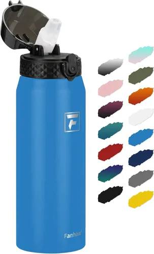 Miniatura 51 de Fanhaw Botella de agua de acero inoxidable aislada para niños de 20 onzas con tapa con popote, a prueba de fugas y antipolvo, botella de uso diario