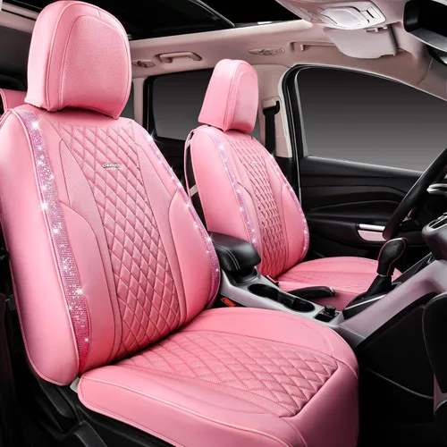 Miniatura 2 de Car Pass Funda de asiento, cuero napa rosa, asientos delanteros, impermeable, resistente, antideslizante, universal para el 95% de automóviles, SUV