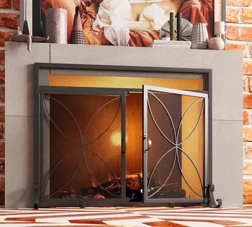 Miniatura 6 de Fire Beauty Pantalla de chimenea con puertas magnéticas, pantalla de metal grande para el hogar, protector de chispas, incendios de horno de metal