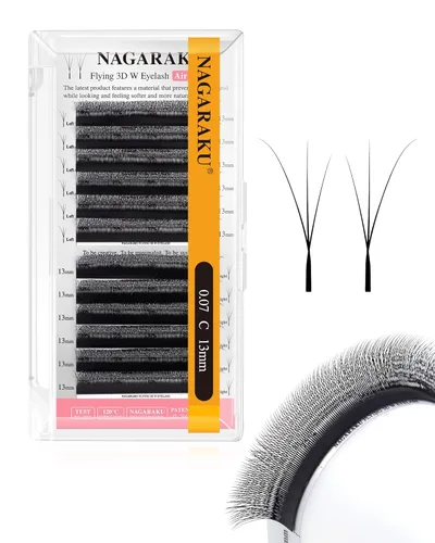 Miniatura 212 de NAGARAKU Extensiones de pestañas Double Tips 4D W, suministros con puntas dobles, gruesas con rizado D de 0.07 mm, bandeja mixta 8-15 mm, 0.07-D