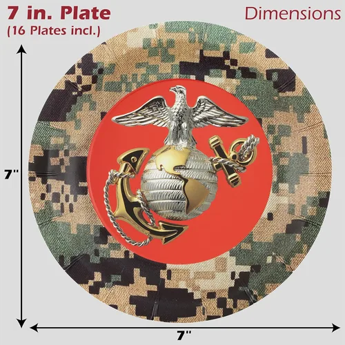 Miniatura 3 de ¡Fiesta de los Marines de los Estados Unidos para 16 invitados! Incluye 16 platos de 7 pulgadas y servilletas de almuerzo con el camuflaje, logotipo