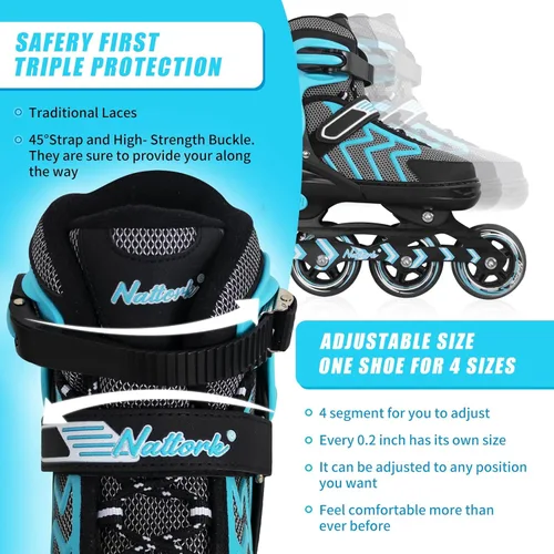 Miniatura 3 de Patines en línea Nattork ajustables para adultos y adolescentes, patines con cuchillas para interior y exterior para niños, principiantes Verde