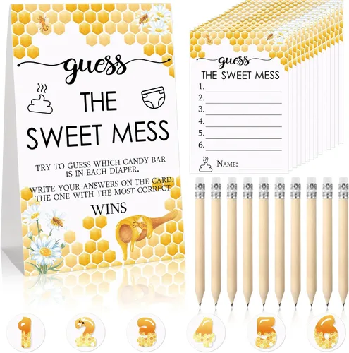 Miniatura 9 de Juego de 67 piezas de pañales sucios de Guess The Sweet Mess para baby shower, incluye letrero de Adivina el dulce lío, 50 tarjetas pequeñas, 10