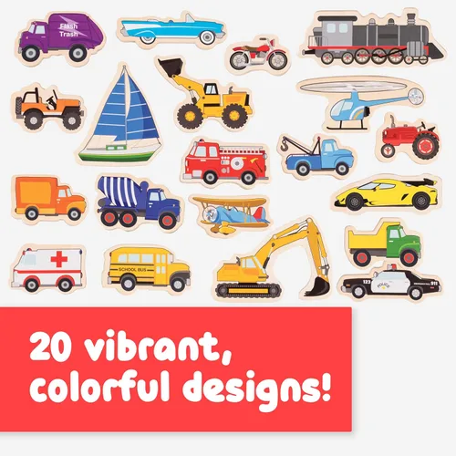 Miniatura 3 de Spark & Wow Imanes de madera Transporte Imanes para niños a partir de 2 años Juego abierto Se adhieren a refrigeradores, pizarras blancas