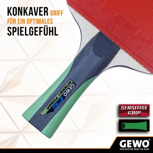 Miniatura 6 de GEWO Pala de tenis de mesa, jugador Thunderball 2, agarre alto, giro, ataque, adulto, juvenil, agarre de 4.0 pulgadas Gris/Verde