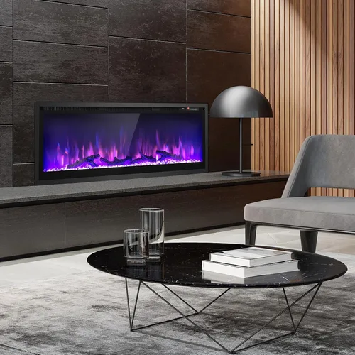 Miniatura 9 de GOFLAME Chimenea eléctrica de 50 pulgadas empotrada/montada en la pared/independiente, calentador eléctrico lineal con control remoto