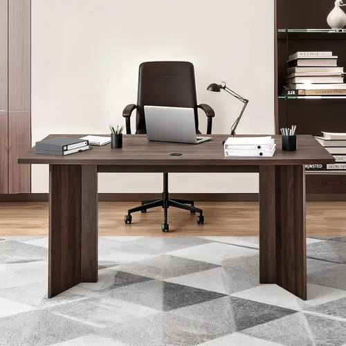 Miniatura 8 de VEVOR Escritorio ejecutivo de 63 pulgadas, mesa de oficina rectangular grande y moderna, mesa ejecutiva de madera resistente con orificio de Nogal