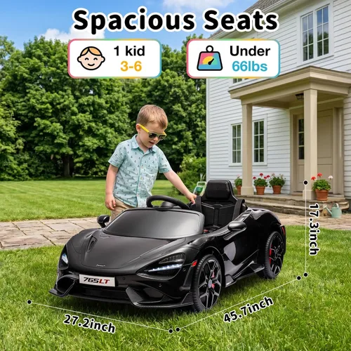 Miniatura 7 de Automóvil de paseo para niños con licencia McLaren 765LT para niños de 3 a 6 años, vehículo eléctrico con batería de 12 V, con control remoto
